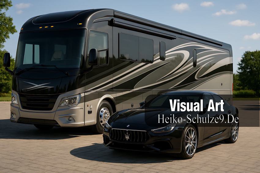 Luxus-Wohnmobil davor ein Masarati